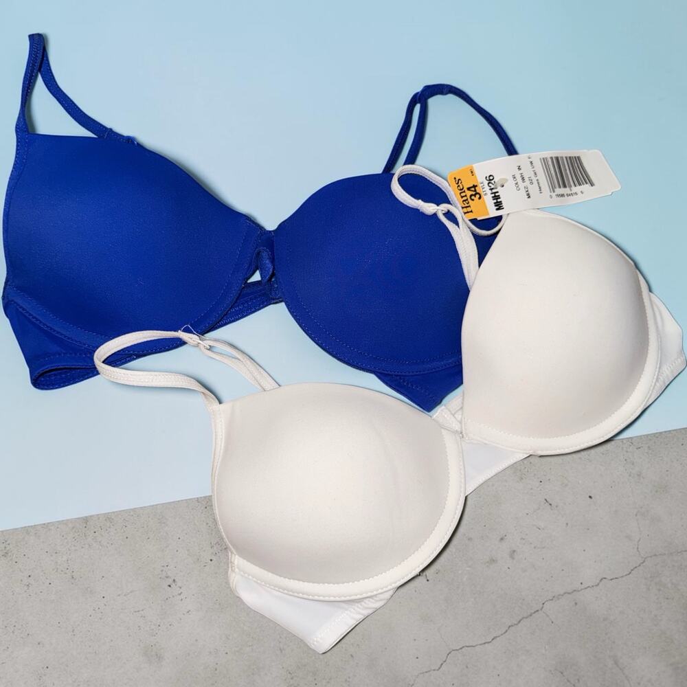 NWT Hanes 2-Pack Push Up Underwire Bras Size 34 Blue White Set MHH126